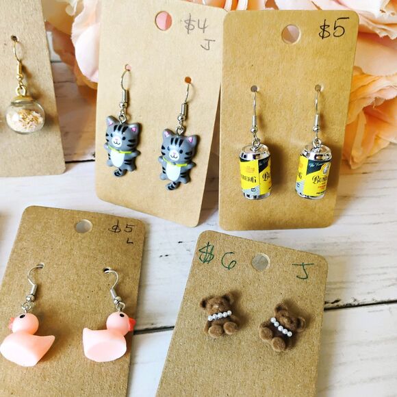 NEW 10 Pairs Novelty Funky 3D Earrings Beer, Flipflops, Cake, Lego Reseller Lot - Picture 5 of 5